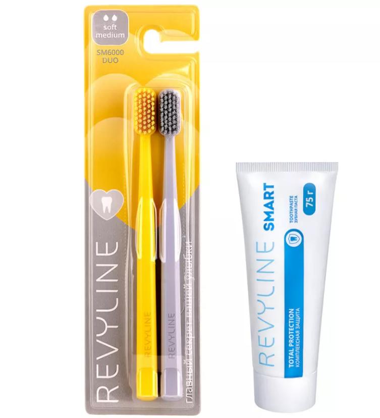 Зубные щетки Revyline SM6000 DUO желтая и серая и зубная паста Smart. Краснодарский край