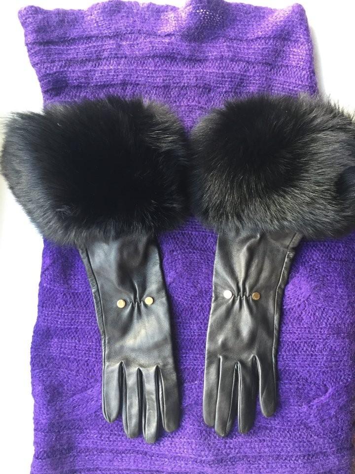 Перчатки новые versace италия кожа черные мех лиса песец двойной разме .... Москва
