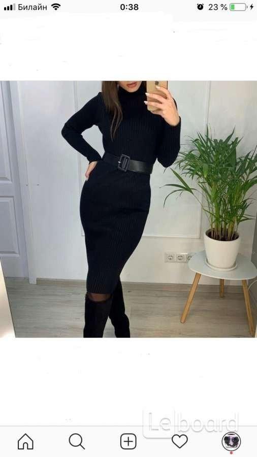 Платье новое чёрное м 46 вязаное футляр по фигуре миди шерсть разные ц .... Москва