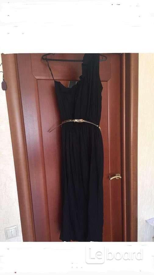 Платье сарафан длинный 46 48 m l черный вискоза нейлон пояс золото кож .... Москва