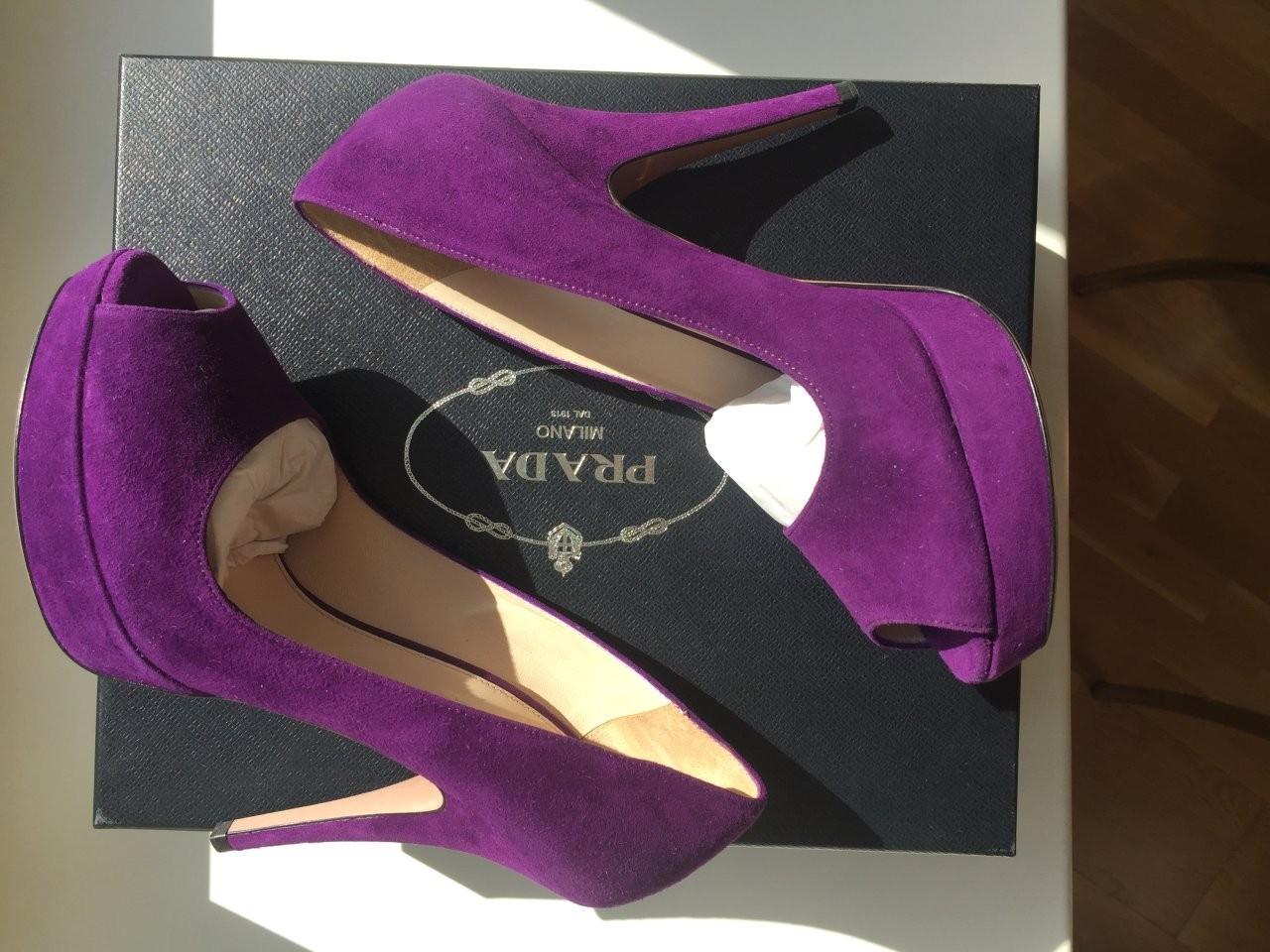 Туфли новые prada италия 39 размер замша сиреневые фиолетовые платформ ...